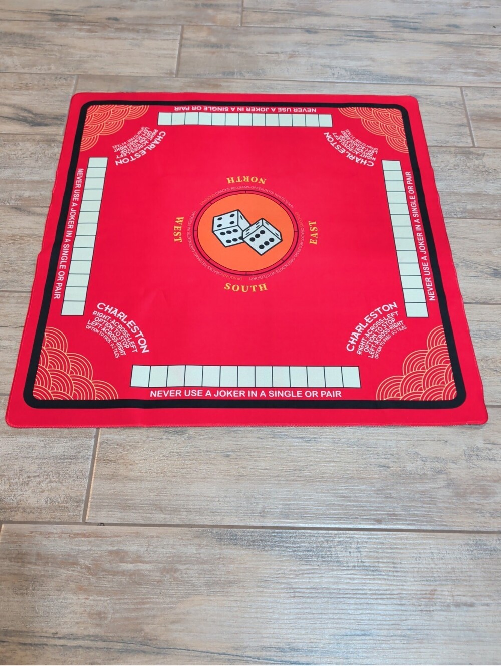 American Mahjong Table Mat 31.5"‎ x 31" Neoprene Non-Slip Red with Charleston...